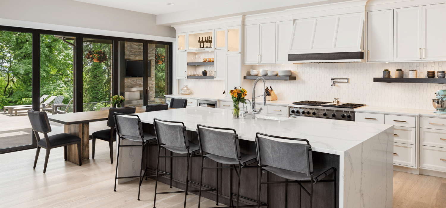 Elegant kitchen with sanitized surfaces after premium house cleaning service.