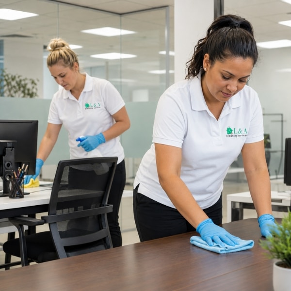Two L&A Cleaners Doing An Office Cleaning